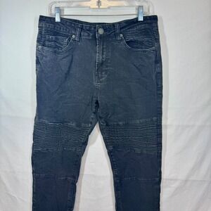 Smoke & Ash Moto‎ Biker Jeans Slim Fit Premium Denim Black Wash Sz 32x30
